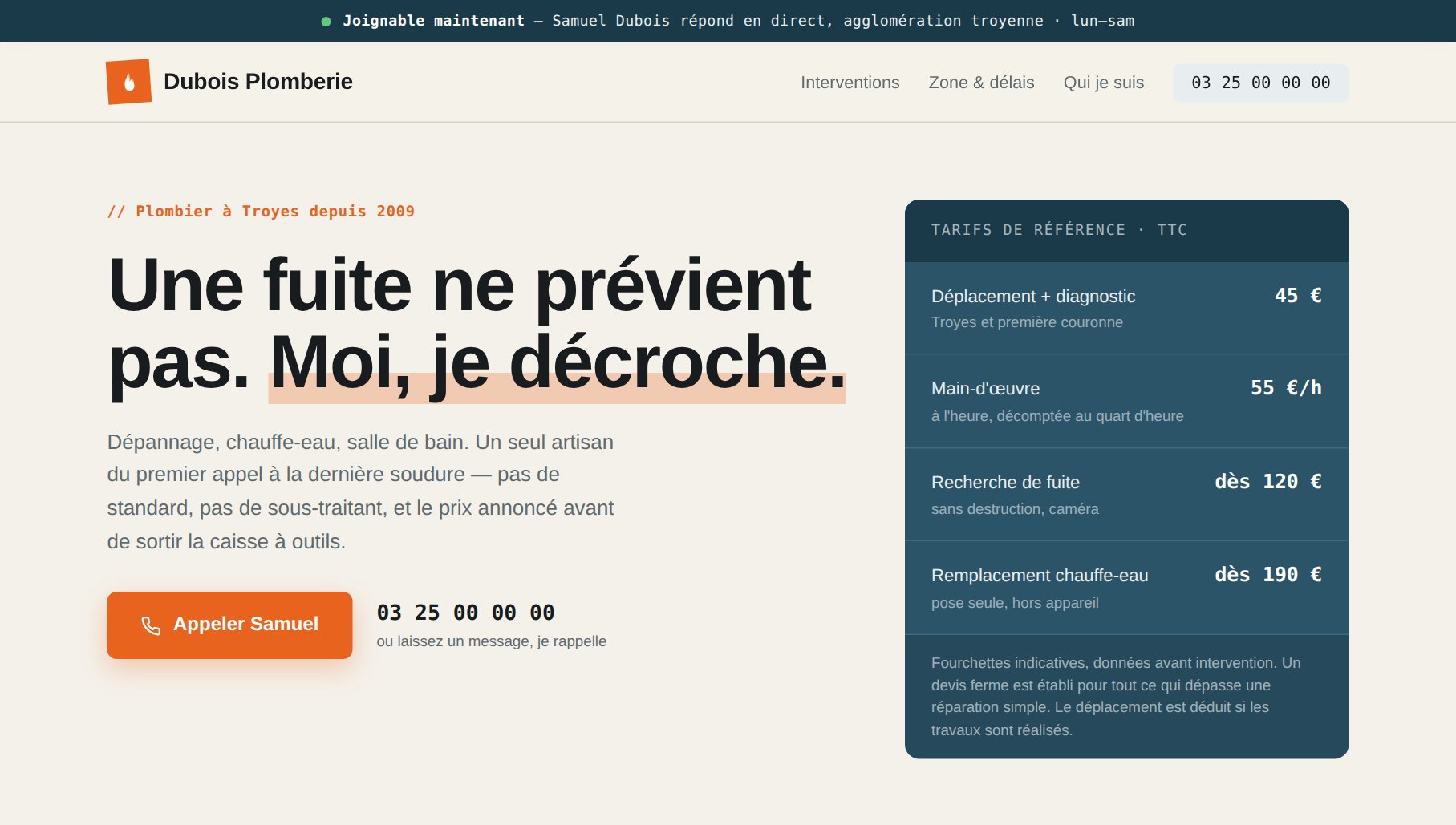 Capture du site Plomberie Dubois